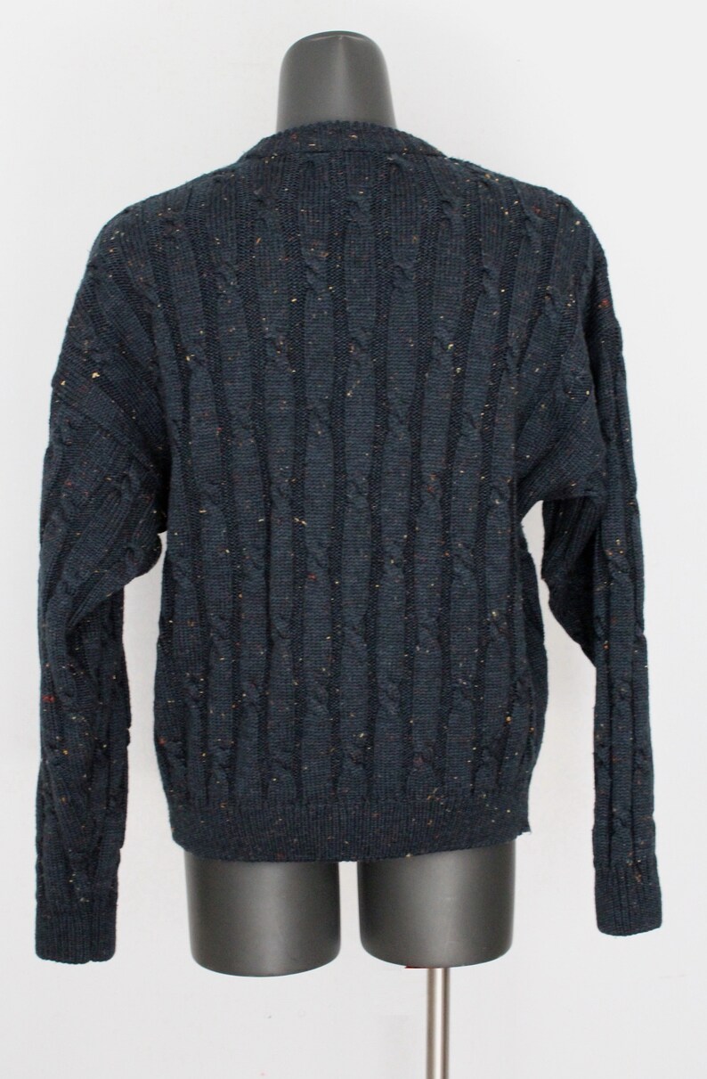 yellow orange size EXTRA LARGE crew neck Blue Rodeo Brand warm unisex wear and ivory specks 1990s speckled teal wool blend sweater