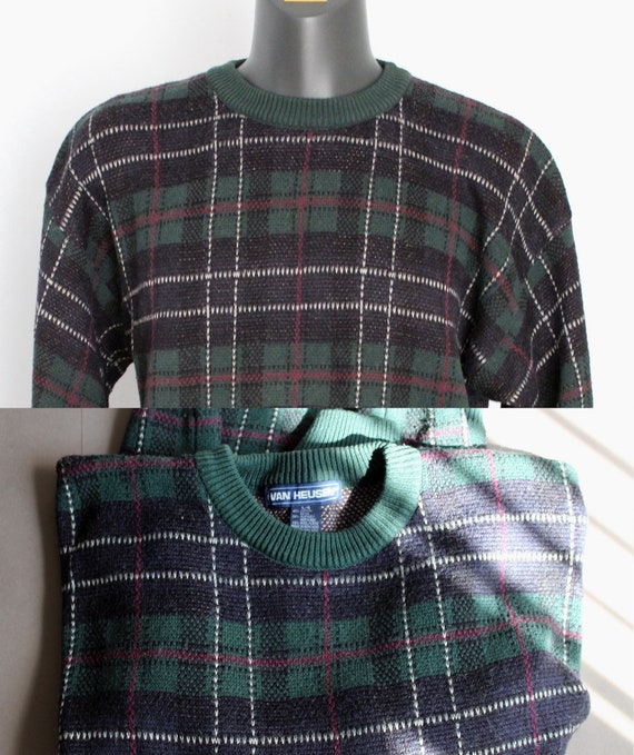 1990s Van Heusen vintage hunters' tartan sweater,