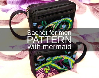 Sachet for men with crocheted mermaid embroidery PATTERN PDF