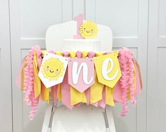 Little Sunshine 1st Birthday Girl Highchair Banner, First Trip Around The Sun High Chair Tassel Garland, First Birthday Cake Smash Banner