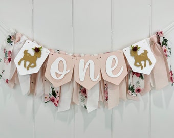 Woodland 1st Birthday Girl High Chair Party Decoration, One-deer-land Fabric Bunting Banner, First Cake Smash Forest Animal Deer Photo Prop