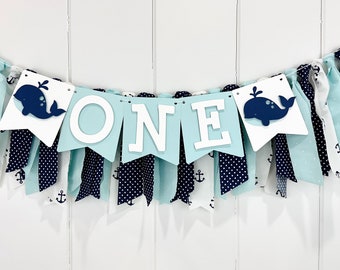 Whale 1st Birthday Boy Highchair Banner, Nautical Anchor Birthday Bunting Banner, First Cake Smash Whale Theme, Photoshoot Wall Banner