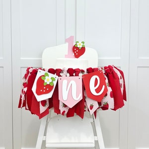 Strawberry 1st Birthday Girl High Chair Banner, Berry First Birthday Party Decorations, Sweet One Birthday Banner, Cake Smash Wall Banner