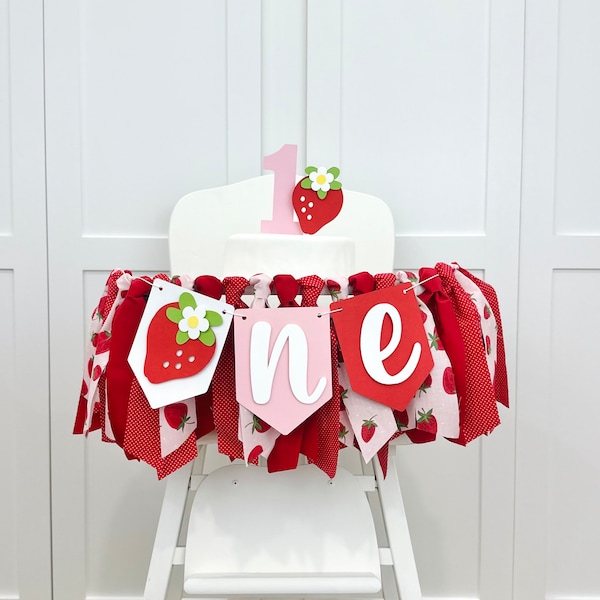 Strawberry 1st Birthday Girl High Chair Banner, Berry First Birthday Party Decorations, Sweet One Birthday Banner, Cake Smash Wall Banner