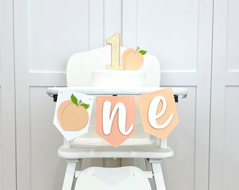 Peach 1st Birthday High Chair Banner and Optional Add on Matching Peach Cake Topper