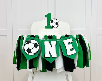 Soccer 1st Birthday Boy High Chair Banner,  Sports Birthday Party Fabric Bunting Banner, Rookie Year Smash Cake Wall Decoration