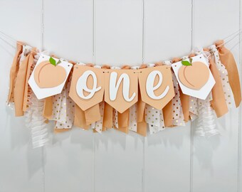 One Sweet Peach 1st Birthday High Chair Banner,  Peach Birthday Party Fabric Bunting Tassel Banner, Girl First Smash Cake Party