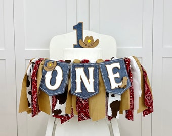 Cowboy 1st Birthday Boy High Chair Decoration, Western First Birthday Party Fabric High Chair Banner, Little Rodeo Smash Cake Party Prop