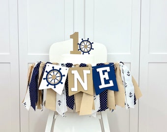 Nautical 1st Birthday Boy Highchair Banner, Sailor Birthday Bunting Banner, First Cake Smash Boat Theme, Photoshoot Wall Banner