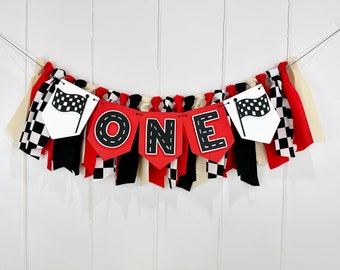 Race Car 1st Birthday Boy High Chair Banner,  Fast One Birthday Party Fabric Bunting Banner, Vintage Car First Smash Cake Wall Sign