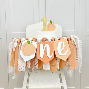 Peach 1st Birthday Girl High Chair Decoration, Georgia Peach Birthday Fabric Bunting Banner, Sweet As A Peach First Cake Smash Party Prop