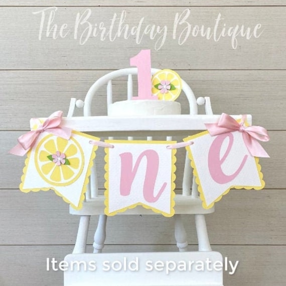 Lemon High Chair Banner| Pink Lemonade Theme| Girl 1st Birthday Party| Matching Cake Topper and Party Decorations Il_570xn