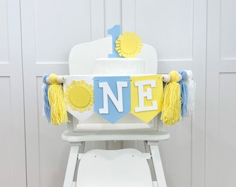 Sunshine 1st Birthday Boy High Chair Party Decoration, First Trip Around The Sun Yarn Tassel Banner, Cake Smash Little Sunshine Photo Prop