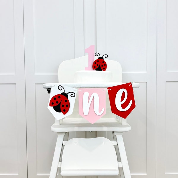 Ladybug 1st Birthday Girl Highchair Banner, Lovebug High Chair Tassel Garland, Valentines First Birthday Cake Smash Wall Banner