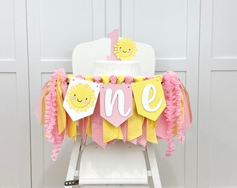 Little Sunshine 1st Birthday Girl Highchair Banner, First Trip Around The Sun High Chair Tassel Garland, First Birthday Cake Smash Banner