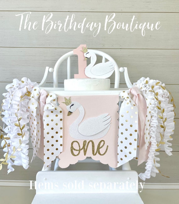 Swan High Chair Banner| Princess 1st Birthday| Girl First Birthday| Pink and Gold Party| Matching Swan Cake Topper and Accessories Il_570xn