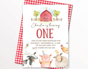 Farm 1st Birthday Customizable Party Invitation, Baby Boy Barnyard First Birthday Digital Invite, Instant Download, Print Now