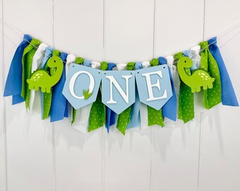 Dinosaur 1st Birthday High Chair Banner, Dinomite First Birthday Fabric Bunting Decoration, Dino Stomp, Chomp, Roar First Smash Cake Banner