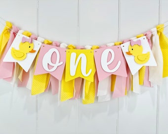 Rubber Duck 1st Birthday High Chair Banner and Optional Add on Matching Cake Topper