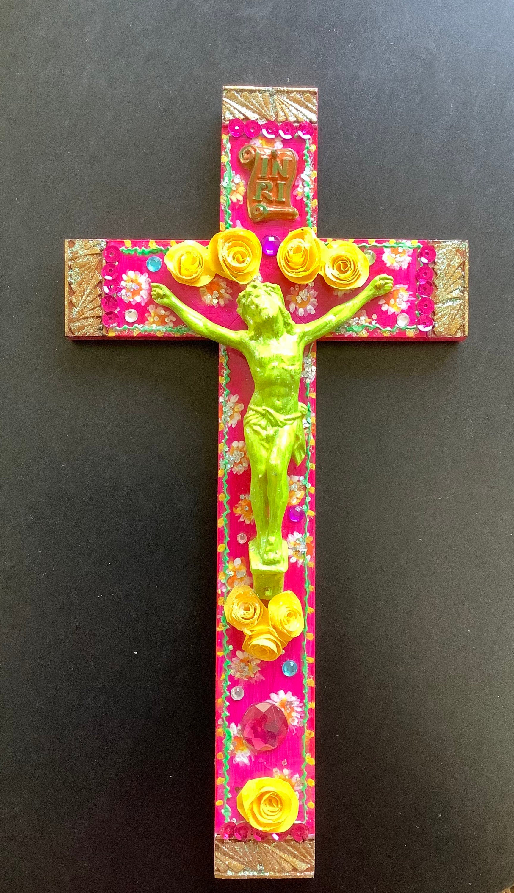 Crucifix 30 Centimètres Rose Indien