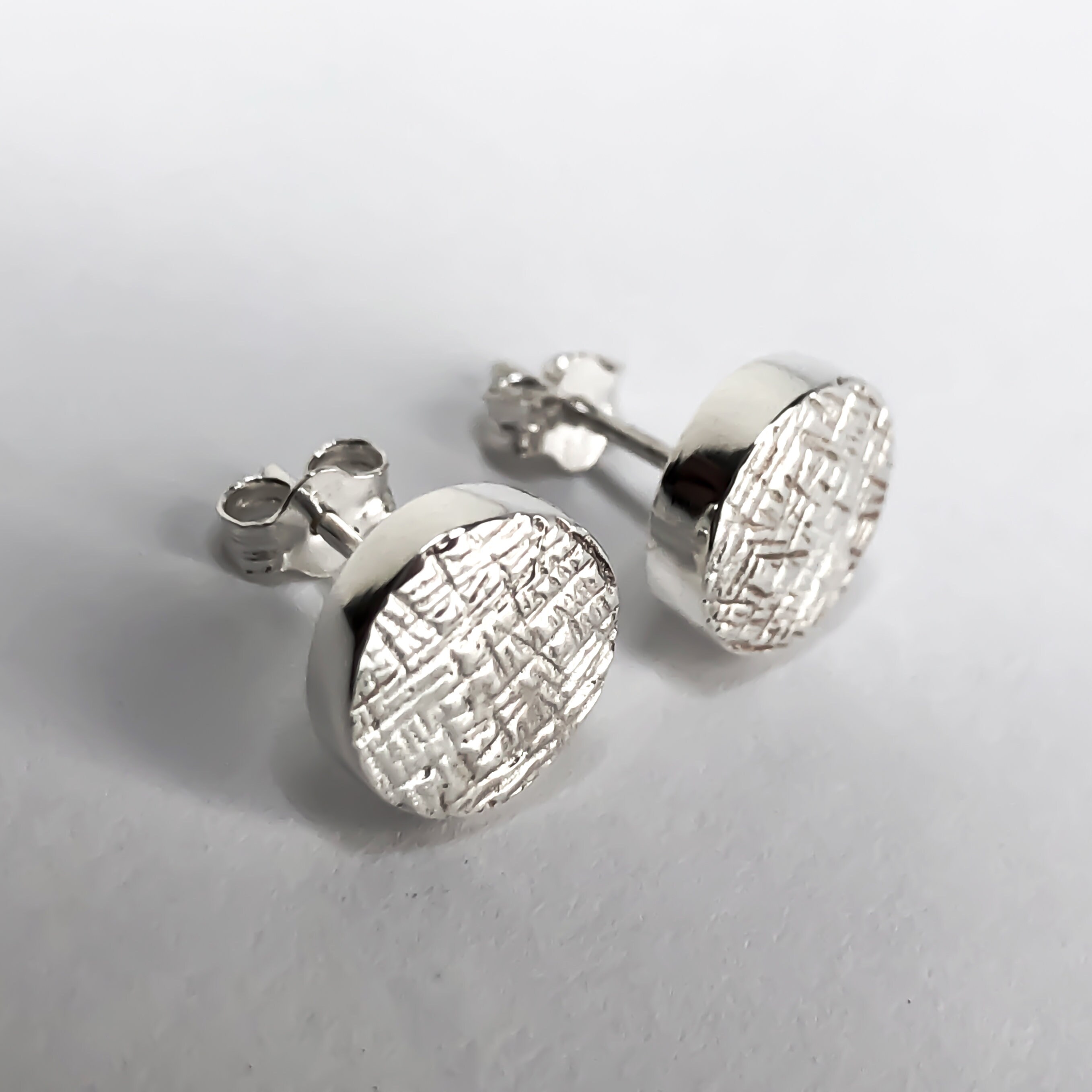 Hammered stud earrings in sterling silver 10mm round stud Etsy