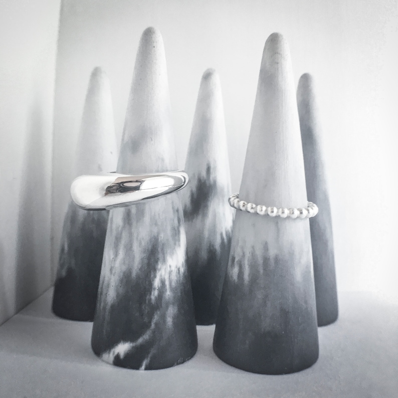 Concrete ring holder Ring holder Jewelry holder Ring cone set of three Marbled Ring Holder Jewelry display gift under 50 dollars