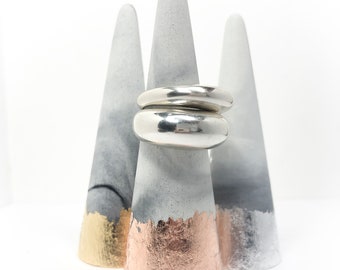 Concrete ring holder with metal leaf, Ring cone, Engagement gift, Jewelry display, gift under 30