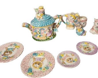 Vintage Teddy Bear Tea Set: 1996 Children's Ceramic 23-piece