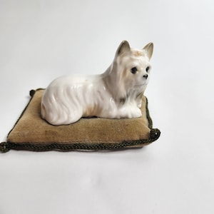 Vintage Lenwile Ardalt Yorkshire Terrier Dog on Velvet Pillow Vintage