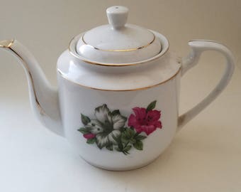Vintage Floral Teapot with Gold Rim