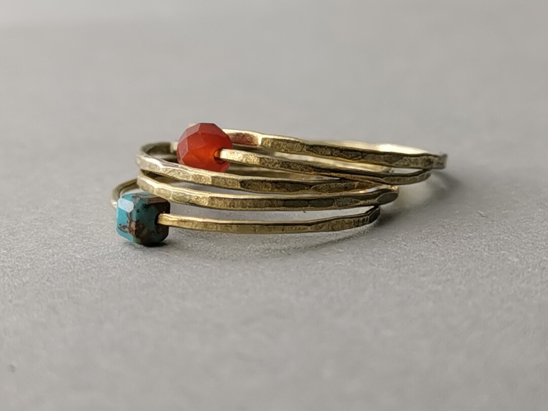 Set Di Anelli Regolabili Geometrici Turchesi - Gioielli Impilabili Punk In Oro Massiccio Per Donna - 2