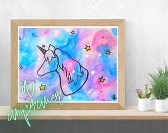 Illustration of ''Unicorn'', reproduction. Watercolor painting, to print, PDF format