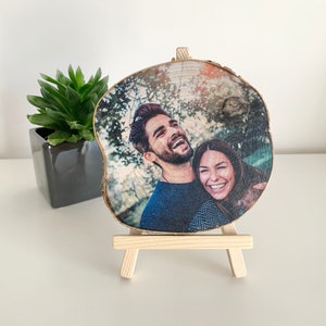 SMALL Wood Slice Photo Gift - 5th Wedding Anniversary Gift - Personalised Photo On Wood - Wood Slice Photo Plaque - Rustic Wooden Gift