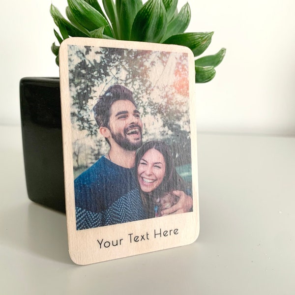 Photobooth Style Wooden Wallet Card Insert - Custom Wallet Credit Card Message With Photo
