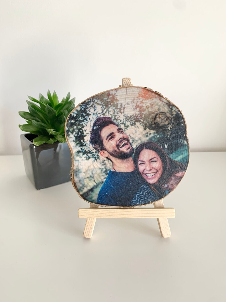 MEDIUM Wood Slice Photo Gift - 5th Wedding Anniversary Gift - Personalised Photo On Wood - Wood Slice Photo Plaque - Rustic Wooden Gift 