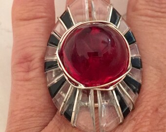 Fun Red Ball Silver Wire Art Ring