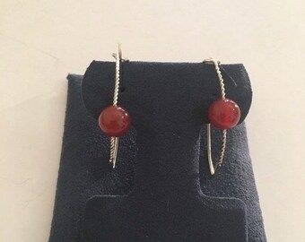 Vintage Carnelian and .925 Sterling Silver Wire Earrings