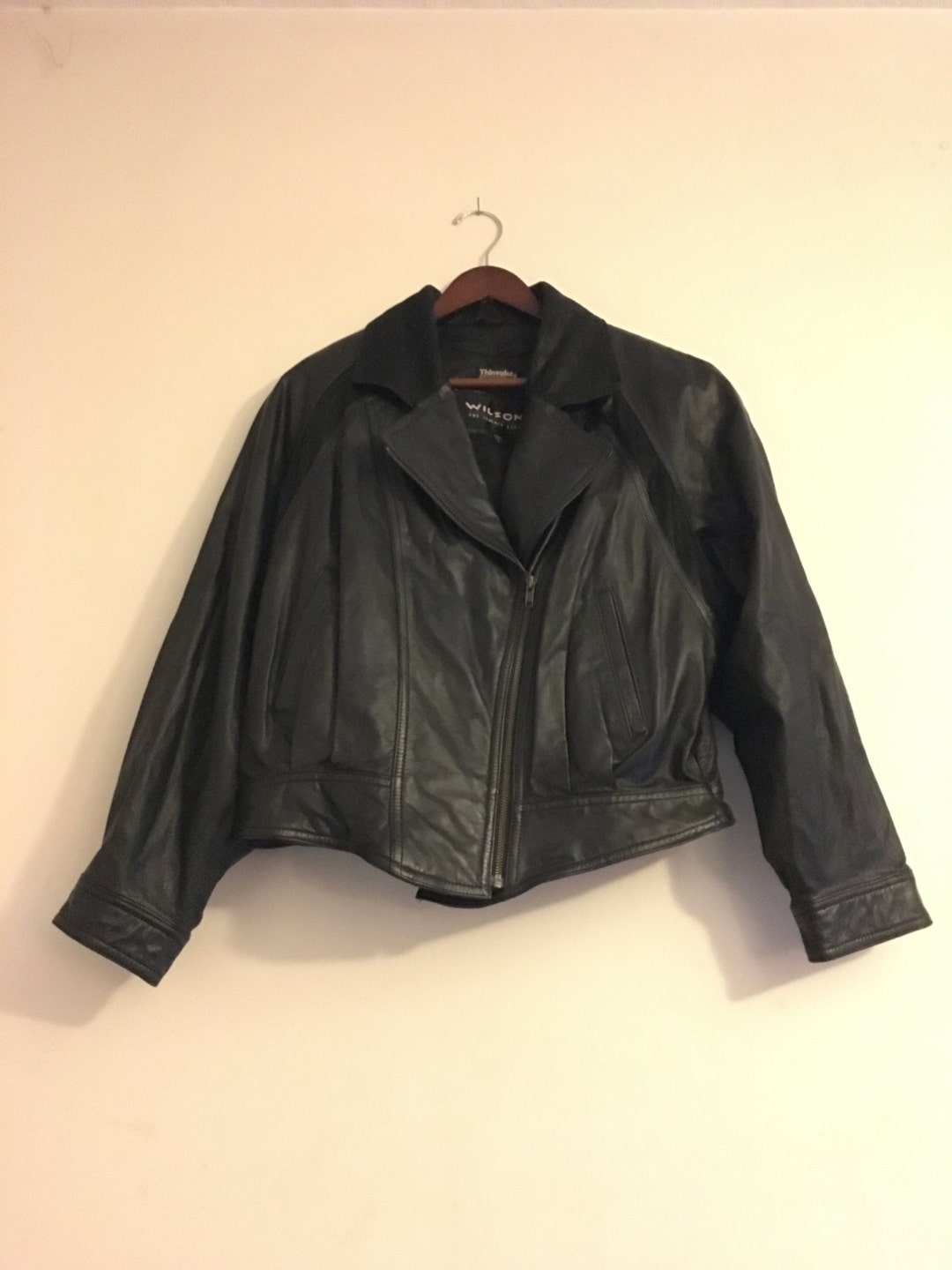 Wilsons Black Leather Ladies Motorcycle Jacket Size Large With ...