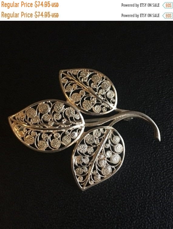 Vintage Sterling Silver Scrollwork Leaf Brooch Pi… - image 1