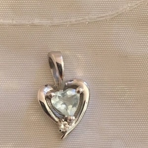 Solid 10K White Gold Aquamarine Cz Heart Pendant Necklace