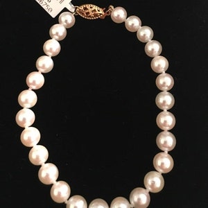 Vintage Akoya Pearl Strand Bracelet 14K Yellow Gold Clasp 6-6.5mm Pearls 7.5 &quot;long
