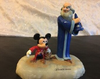 Disney Ron Lee Mickey Zauberlehrling Yensid Figurine 2001 LE Signiert