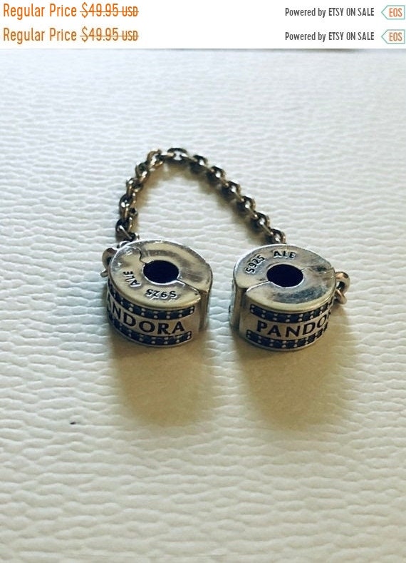 Genuine PANDORA Logo Safety Chain Sterling Silver Clear Cz 792057Cz-05