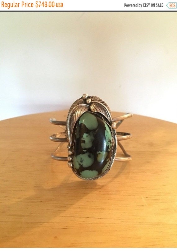 Vintage Old Pawn Sterling Silver Navajo Green & Bl