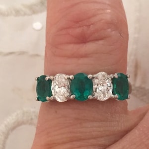 Vintage Solid 14K White Gold Genuine Natural Emerald & Diamond Ring Size 7 2.25 CTW