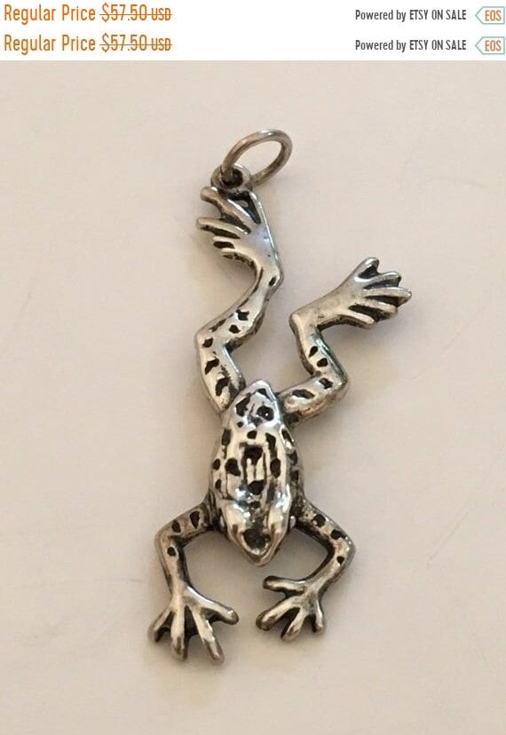 Vintage .925 Solid Sterling Silver Frog Necklace … - image 1
