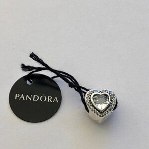 Genuine  Pandora Sterling Silver LOVE Heart Charm, Sparkling Clear Heart Charm *New* 797608Cz