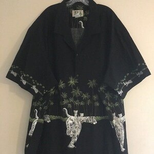 Vintage Ky’s Hawaiian Shirt Black Palm Trees & White Tigers Men’s 6XL