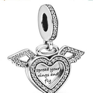 Genuine Pandora Heart & Angel Wings Dangle Charm