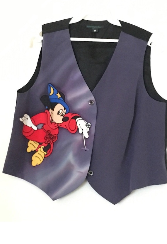 Disney Sorcerer's Apprentice Hand Painted Silk Ve… - image 1